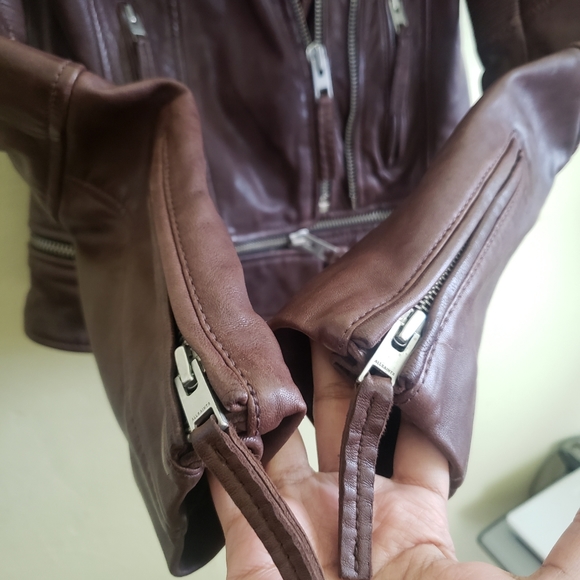 All Saints Leather Jacket Moto Biker Brown xs - Picture 13 of 15